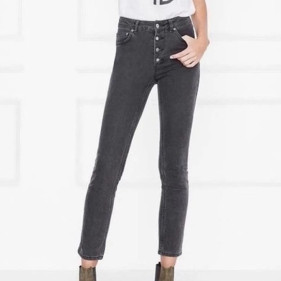 Anine Bing Frida High Rise Slim Jeans Charcoal Exposed Buttons - like new - Picture 3 of 12